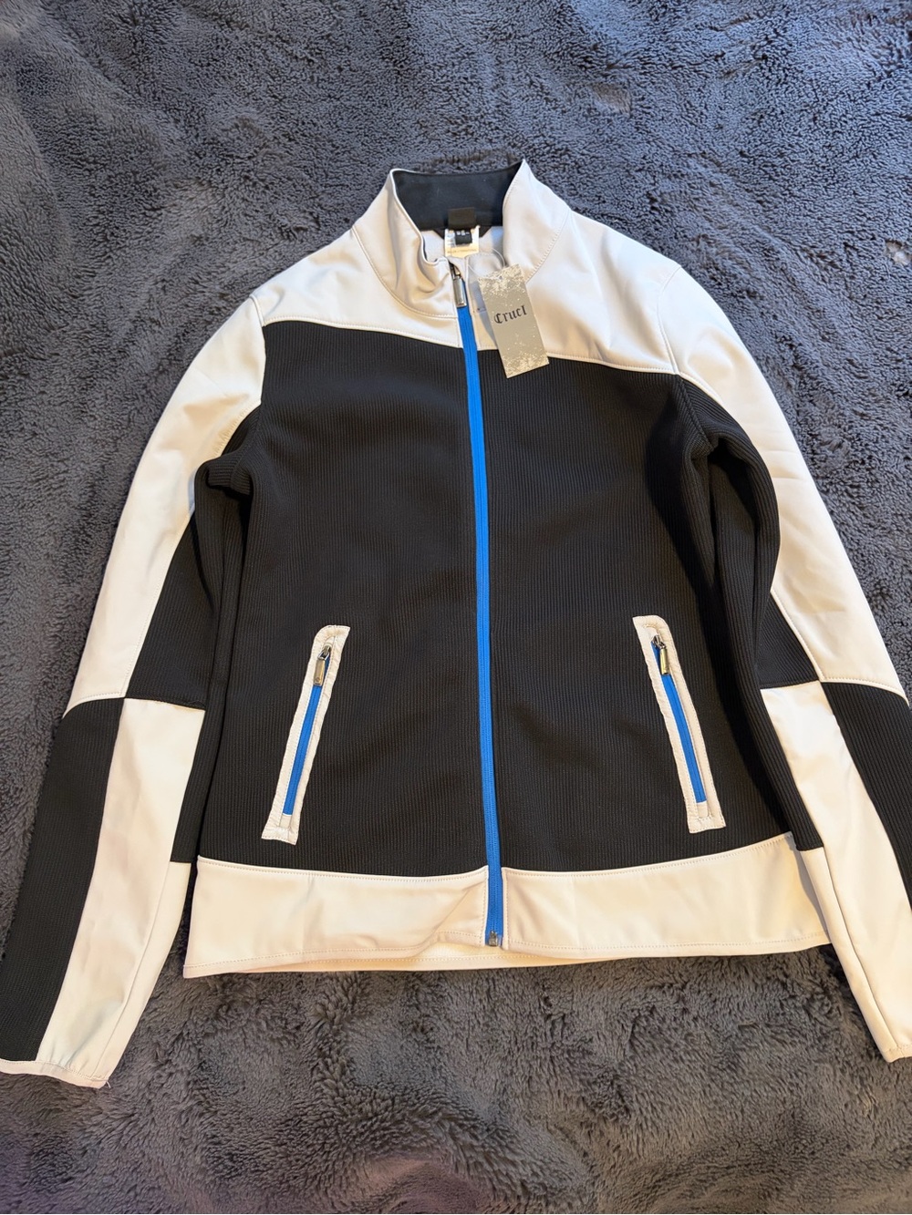 Black and Grey Cruel Denim Jacket with Blue Zip Accents